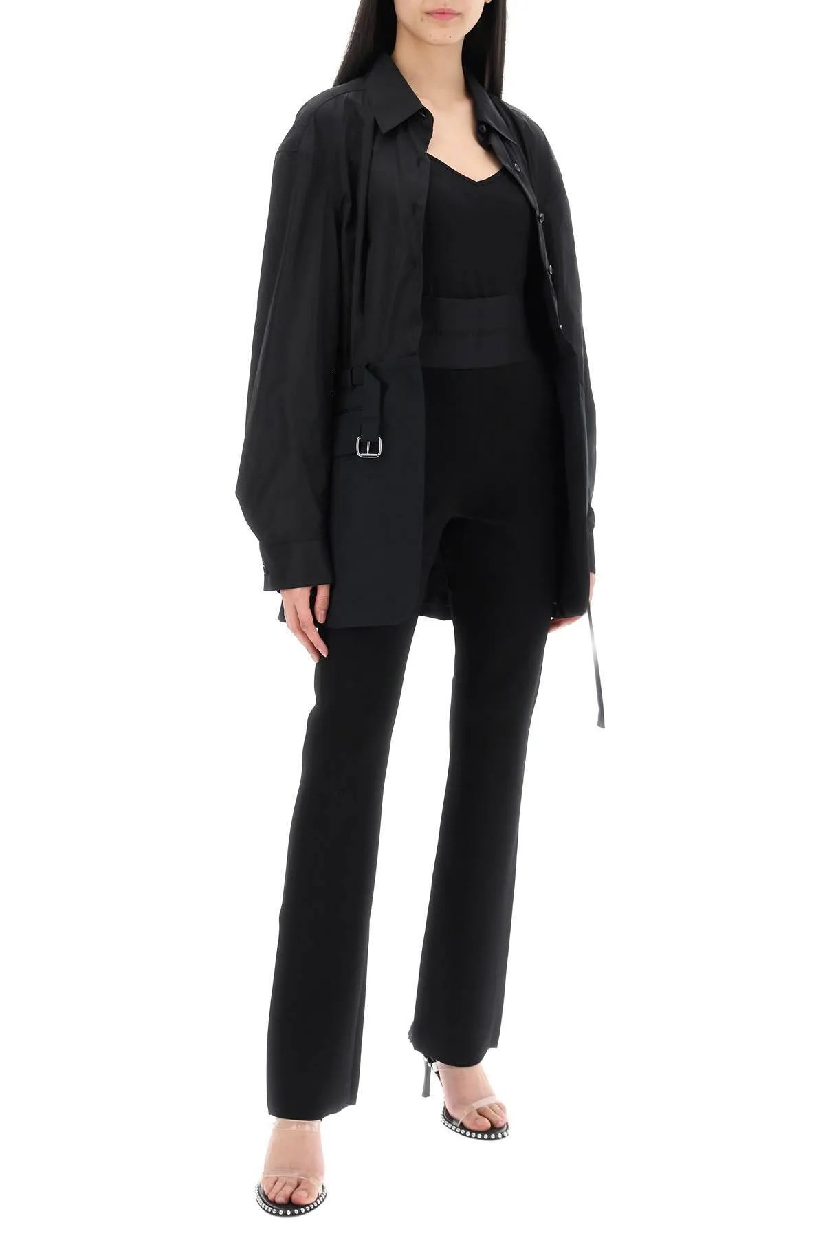 Alexander Wang    Alexander Wang Bimaterial Jacket With Belt