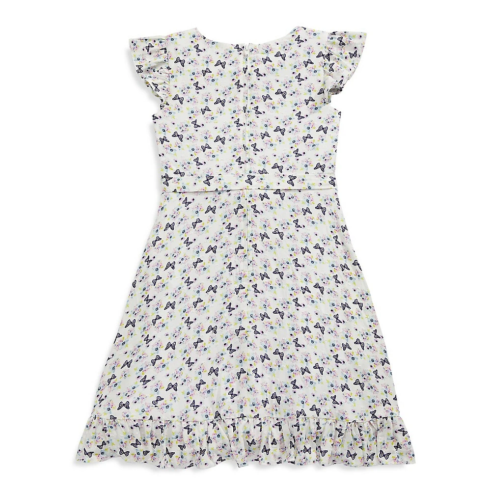 Blush Kids Girl's Butterfly Flutter-Sleeve Faux Wrap Dress