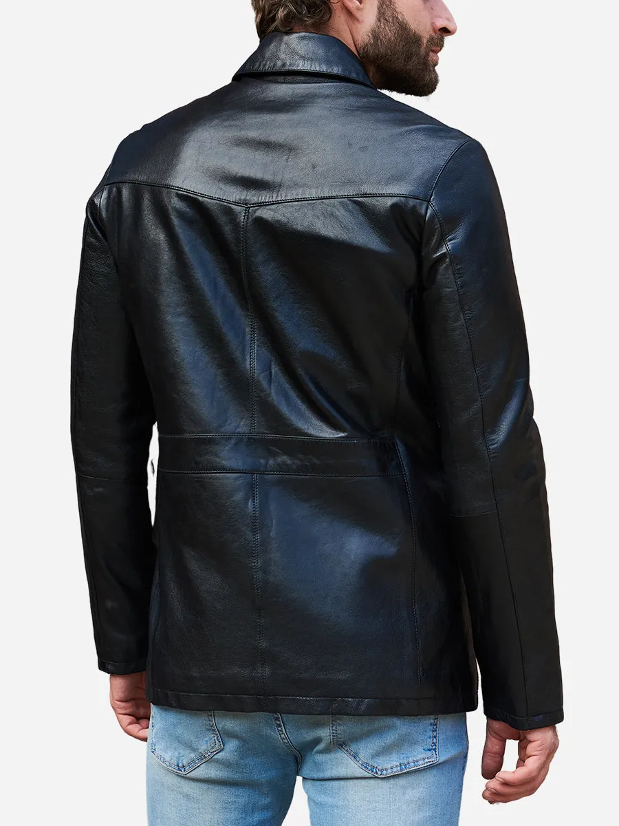 Dereck Casual Black Real Leather Jacket