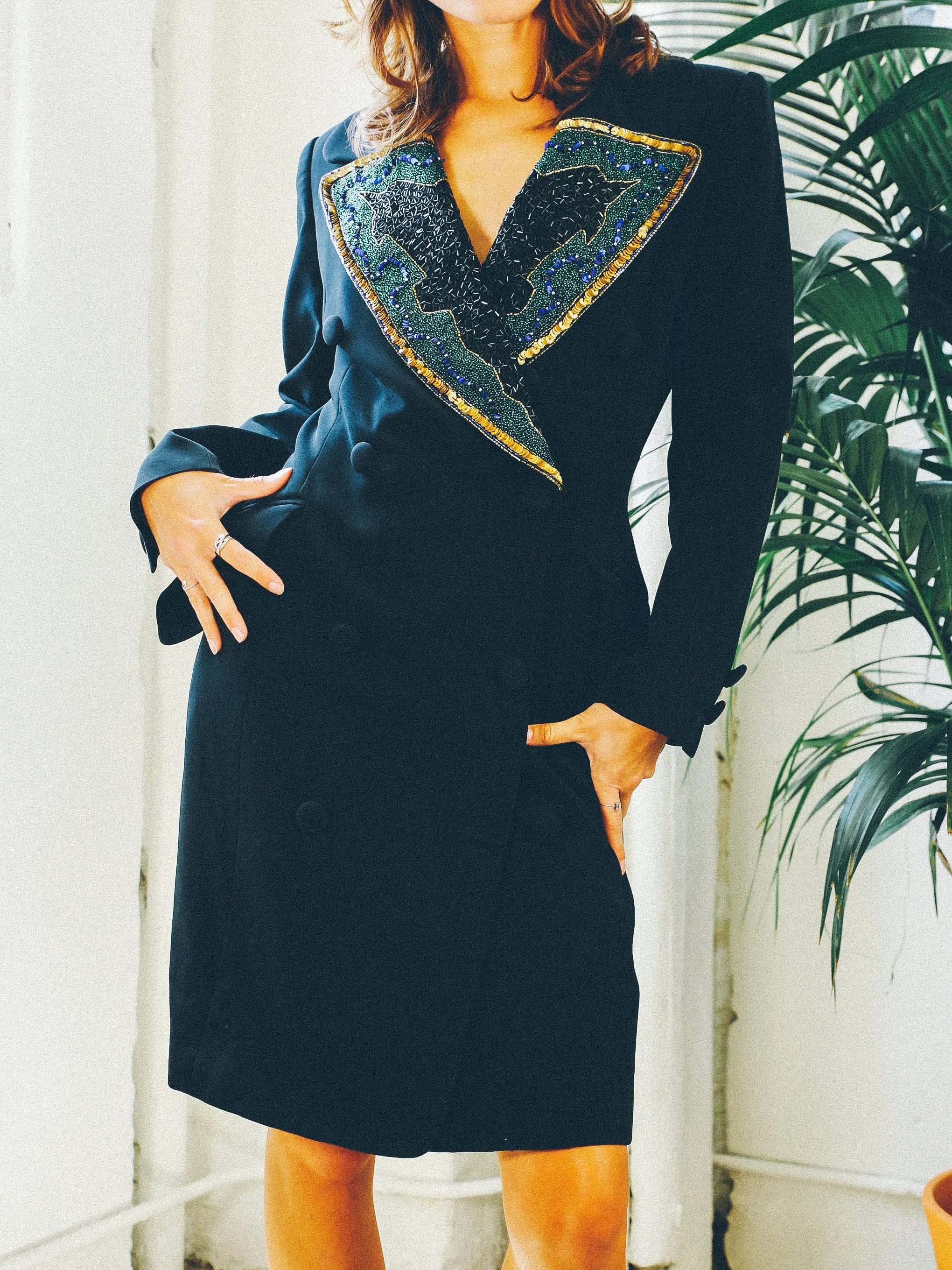 Fabrice Beaded Lapel Coat Dress