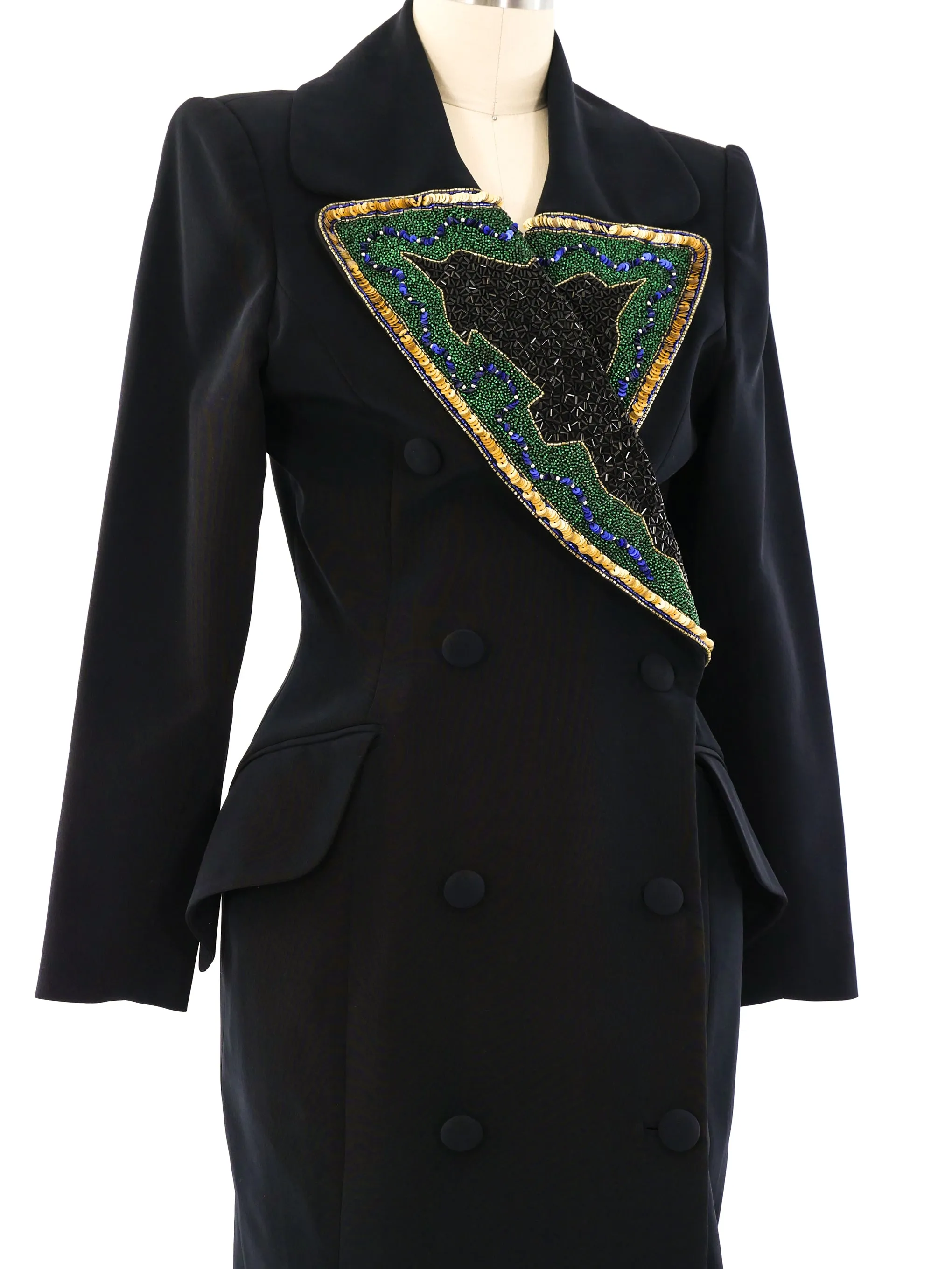 Fabrice Beaded Lapel Coat Dress