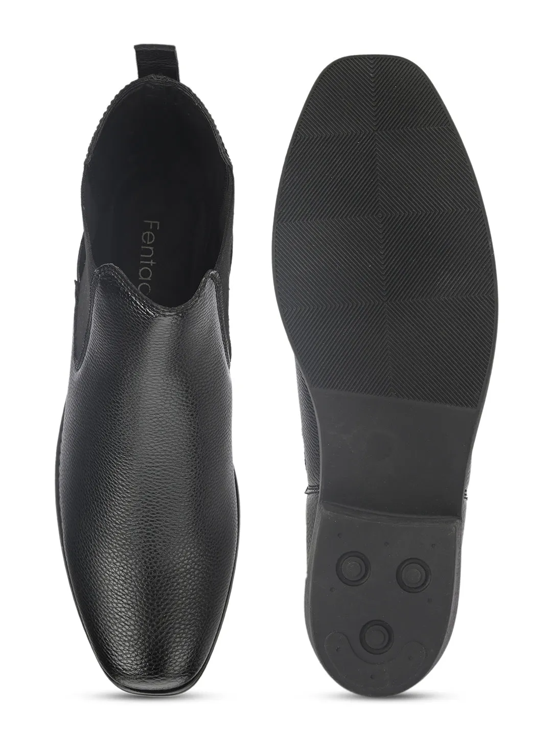 Fentacia Men Black Textured Chelsea Boots