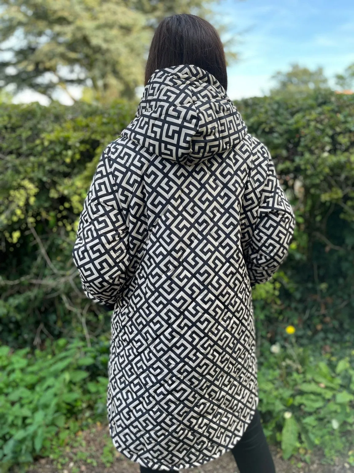 Greek Key Quilted Coat