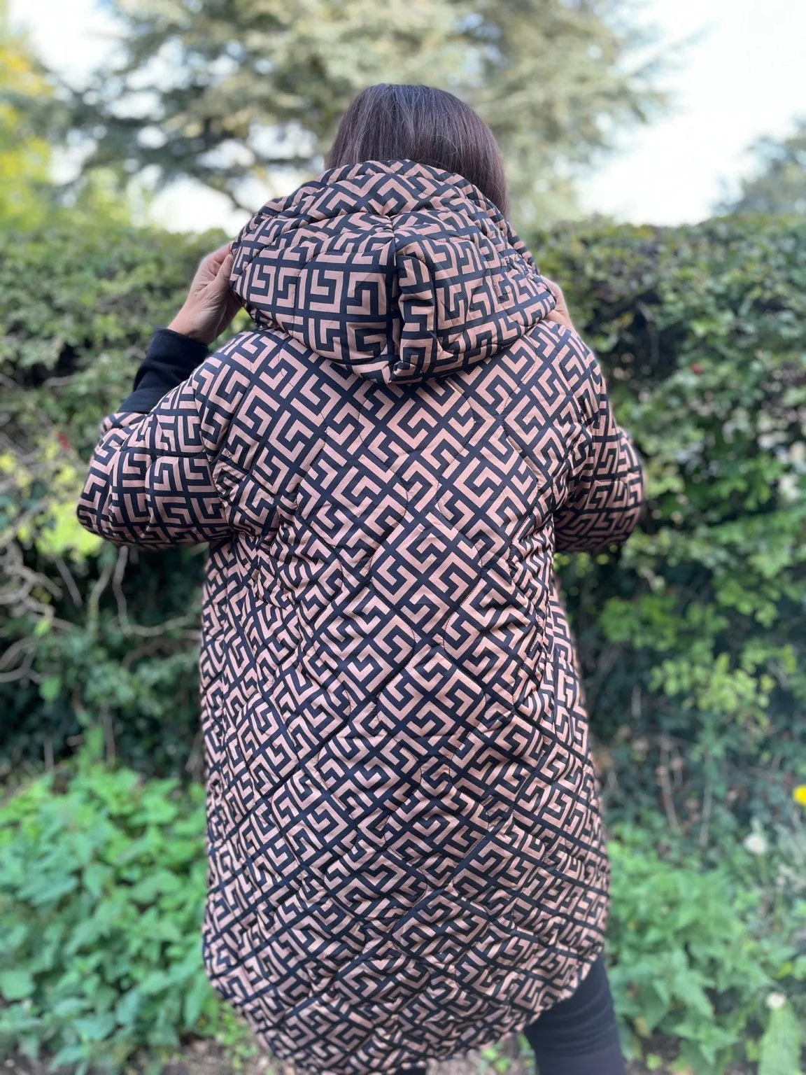 Greek Key Quilted Coat