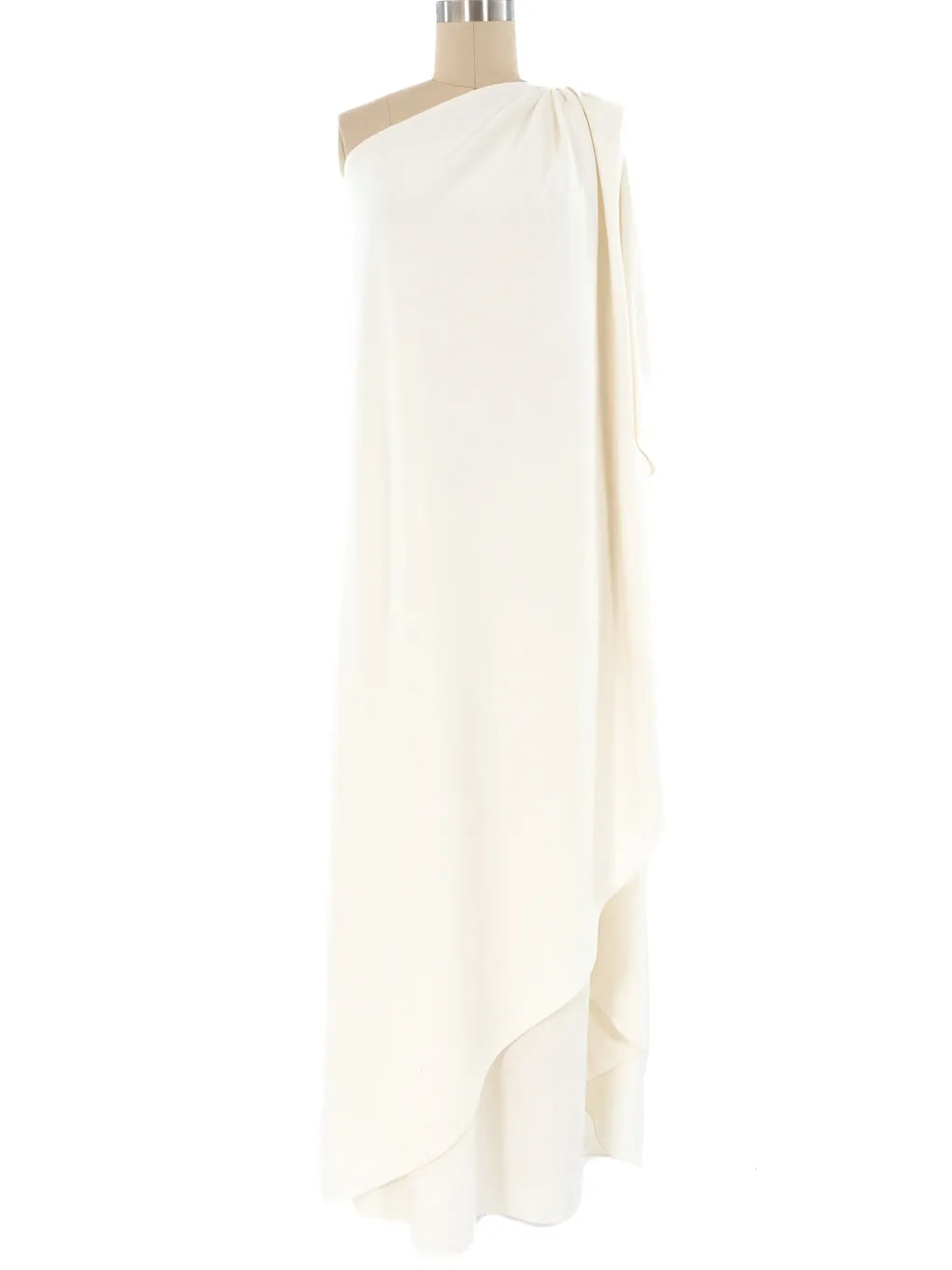 Halston IV Ivory One Shoulder Jersey Gown