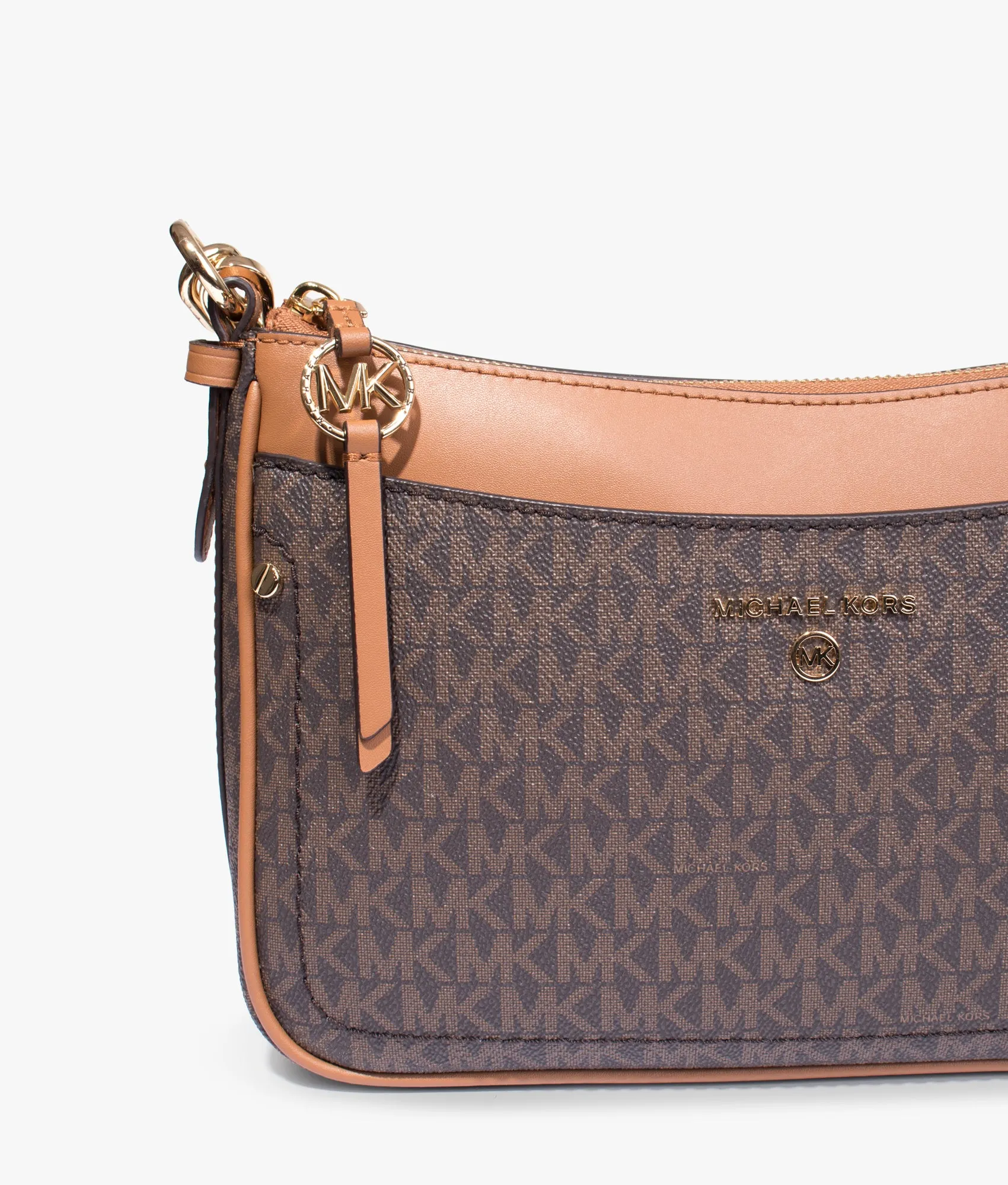 Jet set charm shoulder bag in brown and acorn