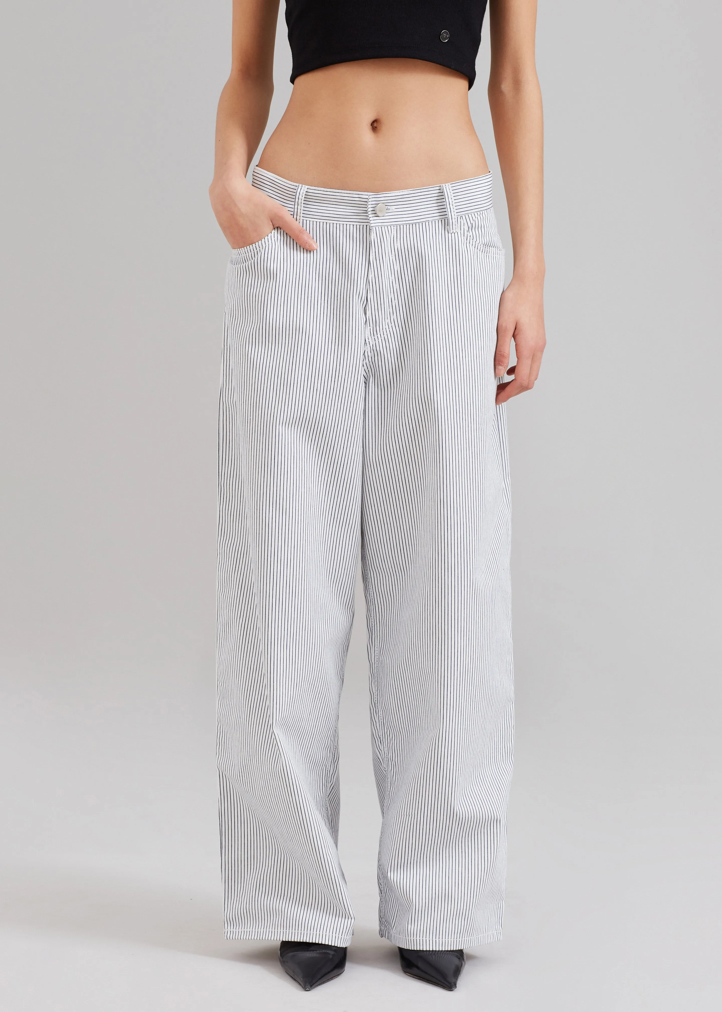 Kaline White Pants - Navy Stripe