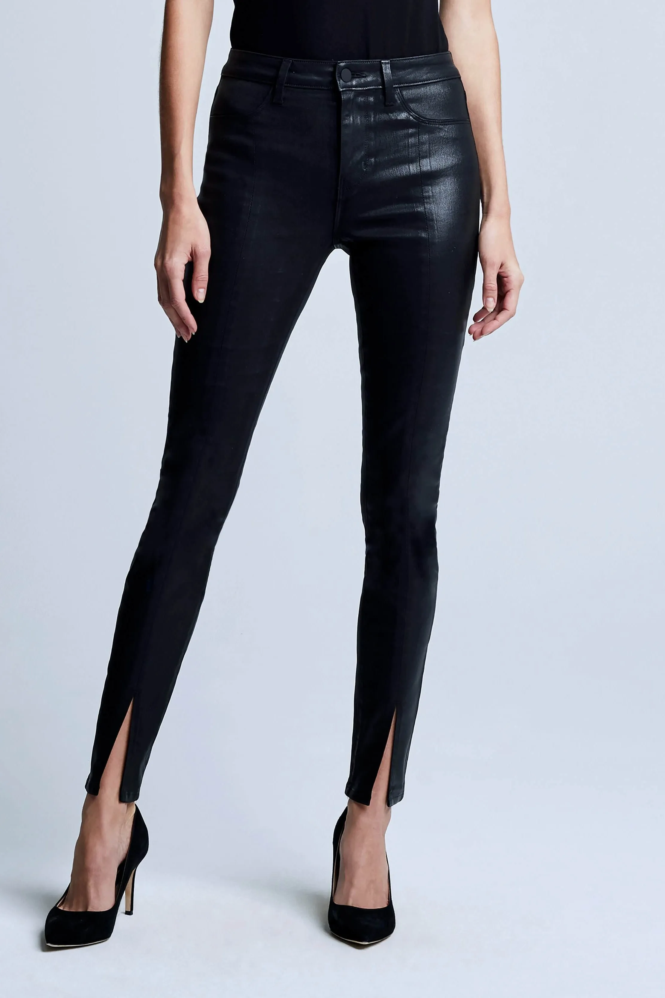 L'AGENCE JYOTHI HIGH RISE SPLIT ANKLE IN NOIR COATED