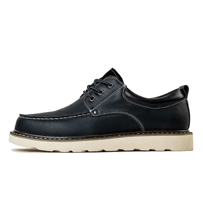 Men's Casual Shoes Leather Loafers Lace-up Camp Work Shoes A008