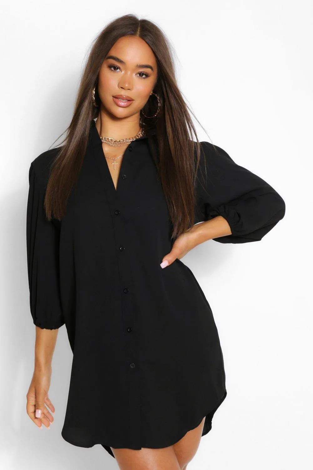 Puff Sleeve Oversized Shirt Dress