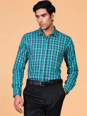 Sea Blue Gingham Cotton Checks Shirt