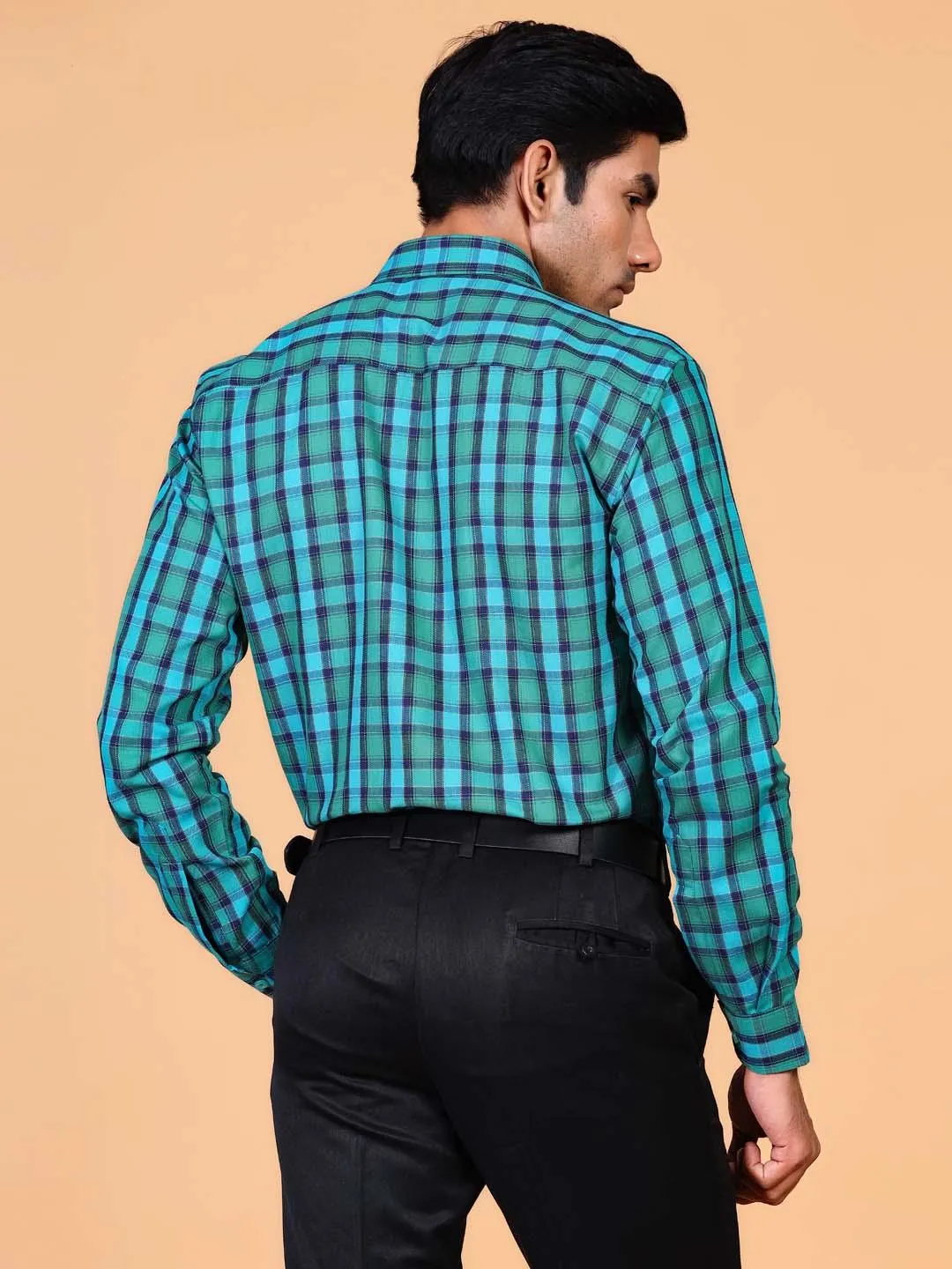 Sea Blue Gingham Cotton Checks Shirt