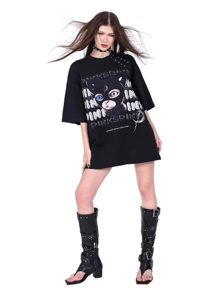 Unisex Cat Nichi Half-Sleeve Ovresize T-Shirt