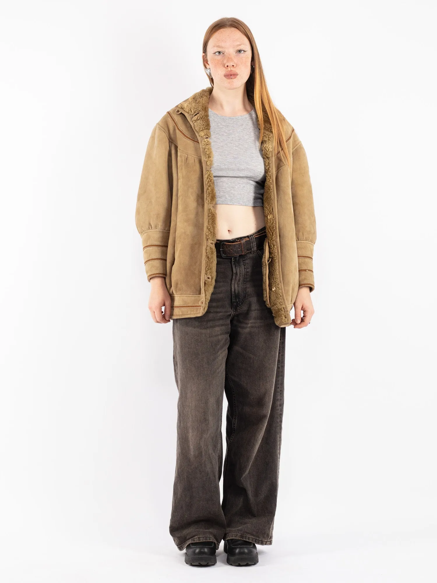 Vintage 80's Women Sheepskin Jacket in Beige
